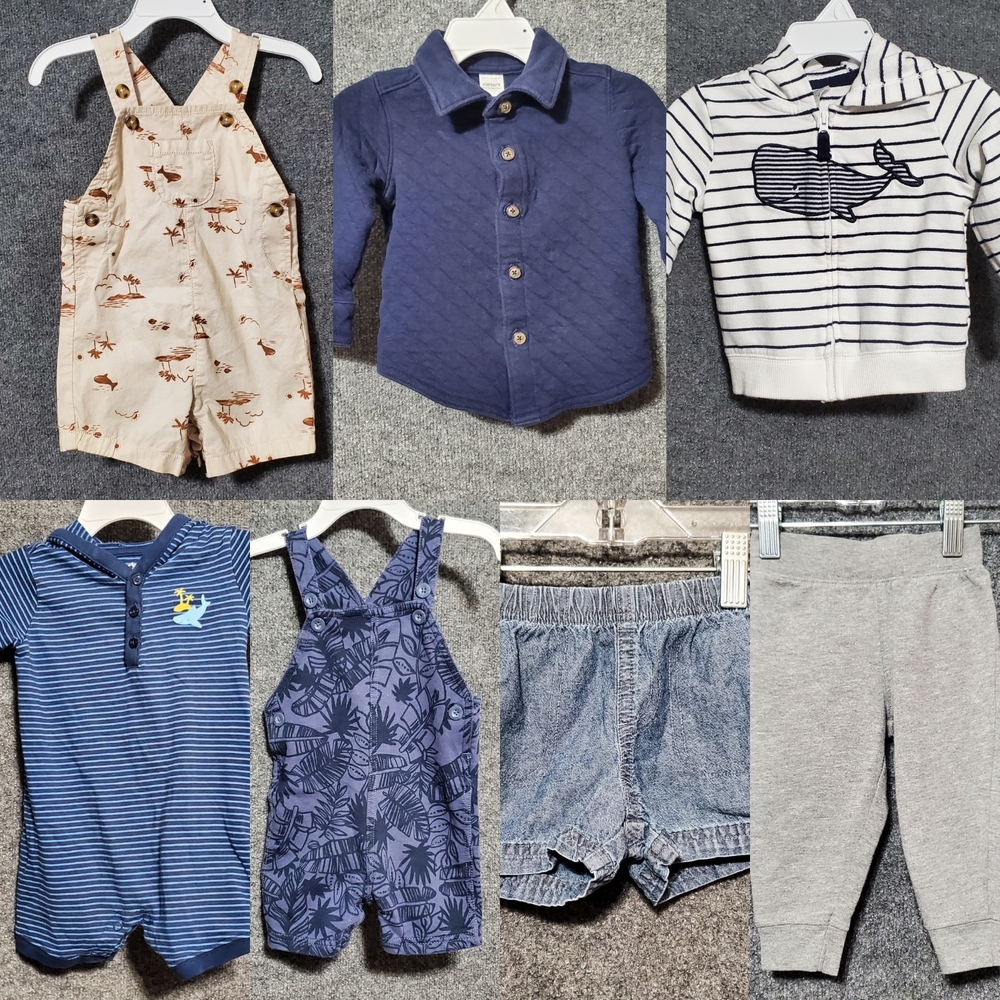 Carter's Infant Clothes Bundle 9 Months Baby Boy Lot of 7 Whale Zoo Animal Coat